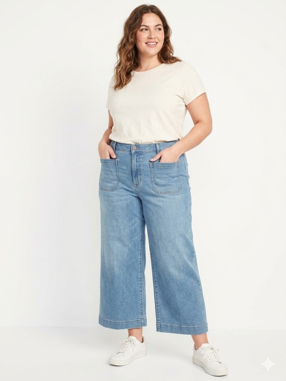 High-Rise Light Blue Cropped Wide-Leg Jeans